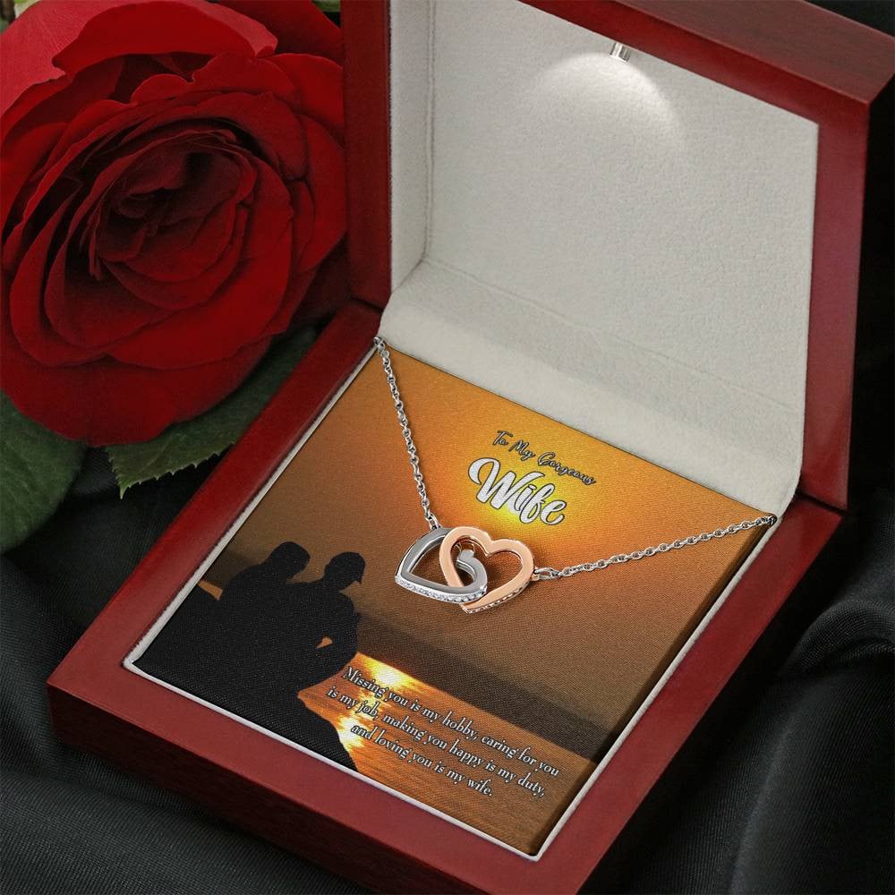 Wife Gift For Wife Birthday Missing You Inseparable Love Pendant 18k Rose Gold Finish 16� - Interlocking Hearts Necklace