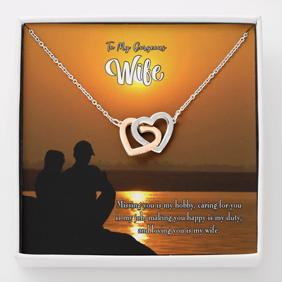 Wife Gift For Wife Birthday Missing You Inseparable Love Pendant 18k Rose Gold Finish 16� - Interlocking Hearts Necklace