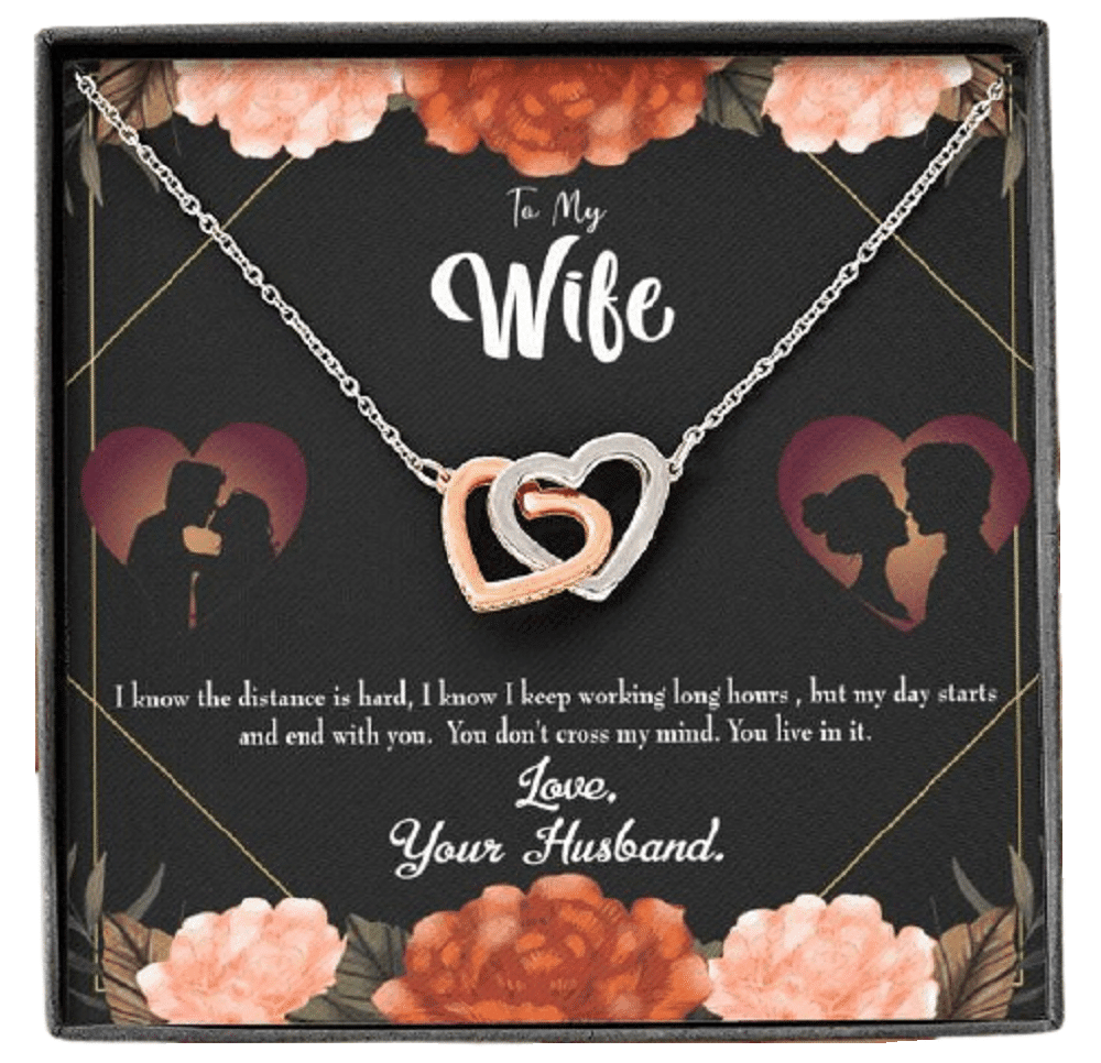Wife Gift For Wife Birthday Live In My Mind Inseparable Love Pendant 18k Rose Gold Finish 16� - Interlocking Hearts Necklace