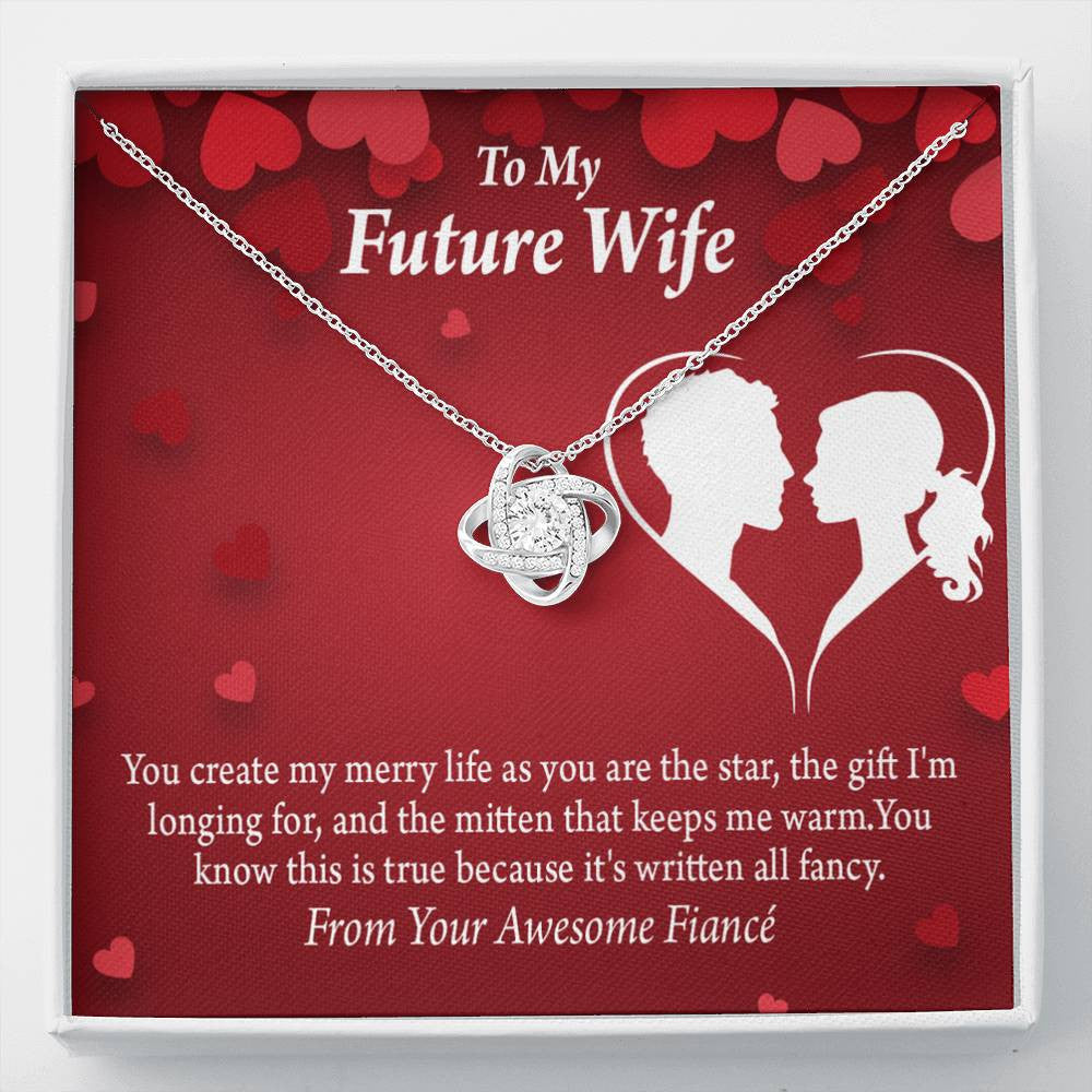 Wife Message Card To My Future Wife Merry Life Love Knot Pendant Necklace Stainless Steel W Cz Stone - Luxury Love Knot Necklace Meanful Gift Idea For Her/Him