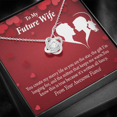 Wife Message Card To My Future Wife Merry Life Love Knot Pendant Necklace Stainless Steel W Cz Stone - Luxury Love Knot Necklace Meanful Gift Idea For Her/Him