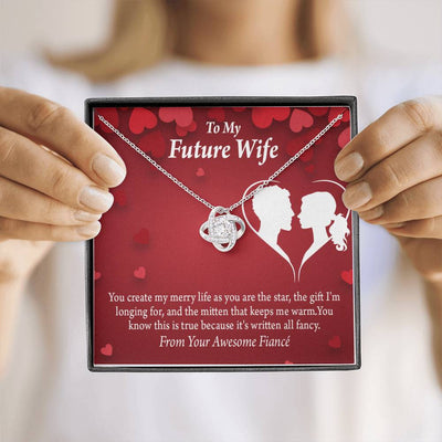 Wife Message Card To My Future Wife Merry Life Love Knot Pendant Necklace Stainless Steel W Cz Stone - Luxury Love Knot Necklace Meanful Gift Idea For Her/Him