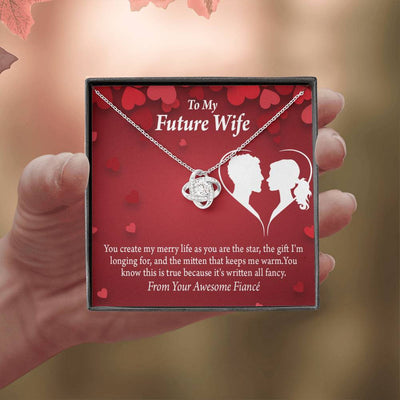 Wife Message Card To My Future Wife Merry Life Love Knot Pendant Necklace Stainless Steel W Cz Stone - Luxury Love Knot Necklace Meanful Gift Idea For Her/Him