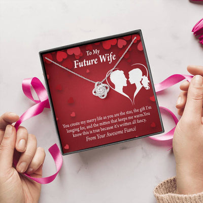 Wife Message Card To My Future Wife Merry Life Love Knot Pendant Necklace Stainless Steel W Cz Stone - Luxury Love Knot Necklace Meanful Gift Idea For Her/Him