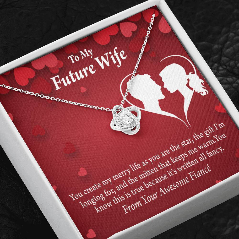 Wife Message Card To My Future Wife Merry Life Love Knot Pendant Necklace Stainless Steel W Cz Stone - Luxury Love Knot Necklace Meanful Gift Idea For Her/Him