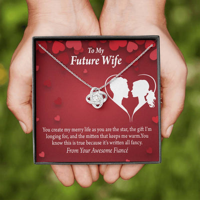 Wife Message Card To My Future Wife Merry Life Love Knot Pendant Necklace Stainless Steel W Cz Stone - Luxury Love Knot Necklace Meanful Gift Idea For Her/Him