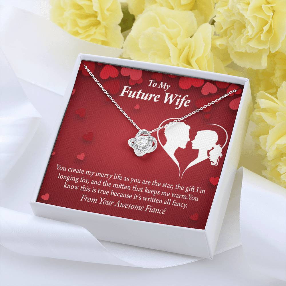 Wife Message Card To My Future Wife Merry Life Love Knot Pendant Necklace Stainless Steel W Cz Stone - Luxury Love Knot Necklace Meanful Gift Idea For Her/Him