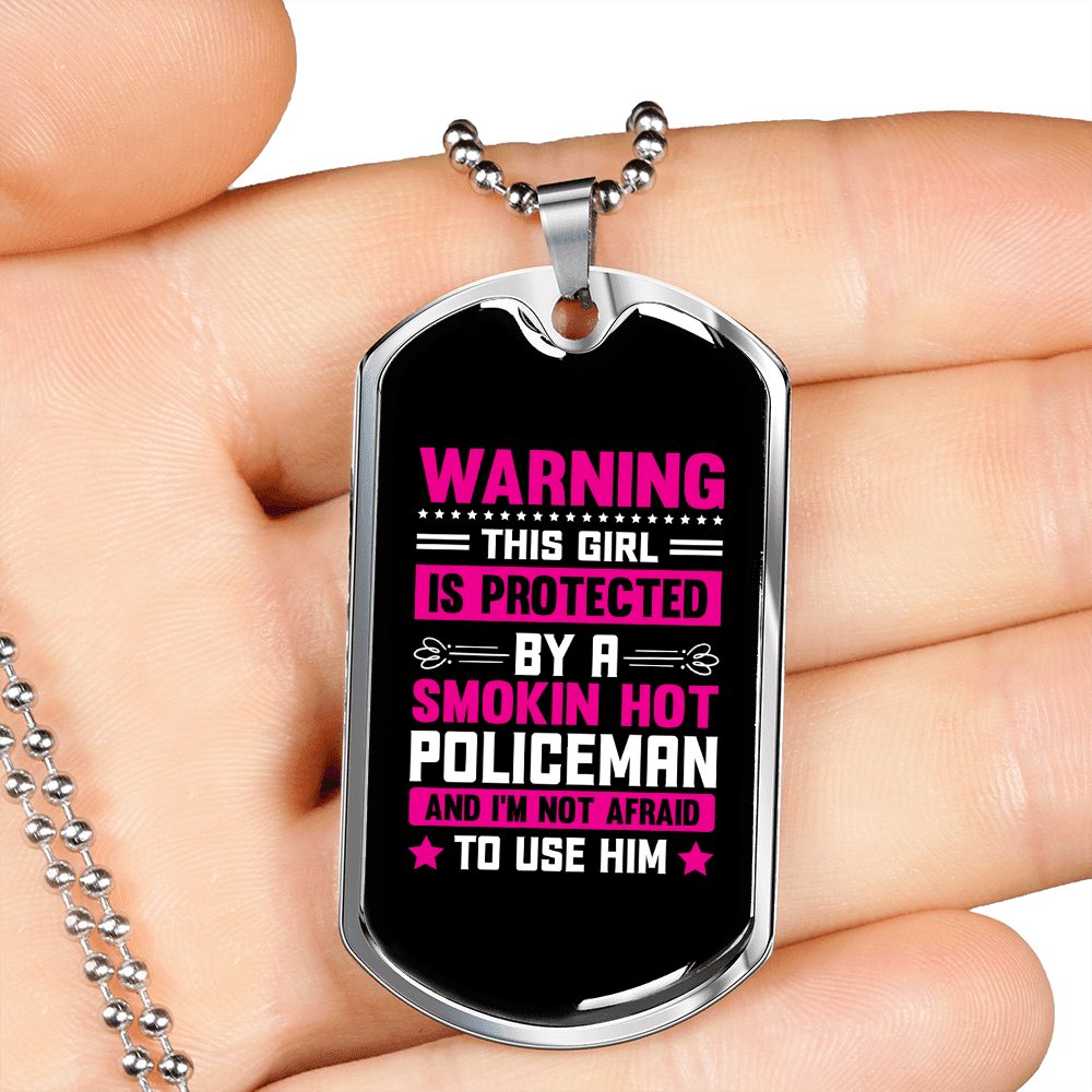 To My Girlfriend Smokin Hot Policeman Pink Necklace Stainless Steel or 18k Gold Dog Tag 24" Chain - Luxury Love Messages Dog Tag Gifts For Man, Woman