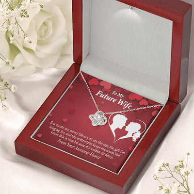 Wife Message Card To My Future Wife Merry Life Love Knot Pendant Necklace Stainless Steel W Cz Stone - Luxury Love Knot Necklace Meanful Gift Idea For Her/Him