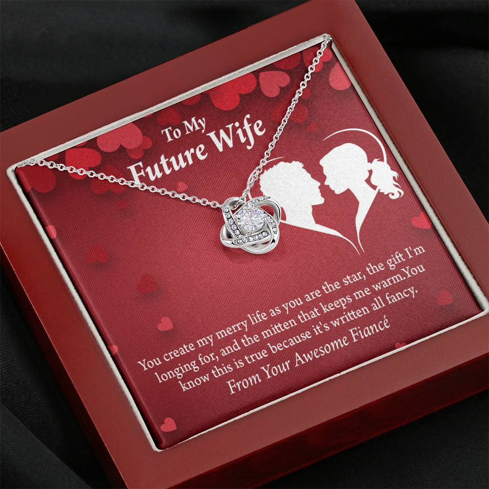 Wife Message Card To My Future Wife Merry Life Love Knot Pendant Necklace Stainless Steel W Cz Stone - Luxury Love Knot Necklace Meanful Gift Idea For Her/Him