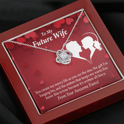 Wife Message Card To My Future Wife Merry Life Love Knot Pendant Necklace Stainless Steel W Cz Stone - Luxury Love Knot Necklace Meanful Gift Idea For Her/Him