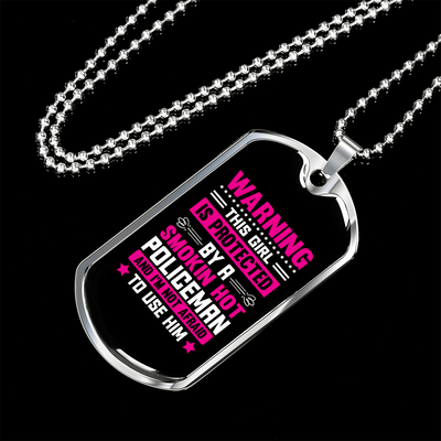 To My Girlfriend Smokin Hot Policeman Pink Necklace Stainless Steel or 18k Gold Dog Tag 24" Chain - Luxury Love Messages Dog Tag Gifts For Man, Woman
