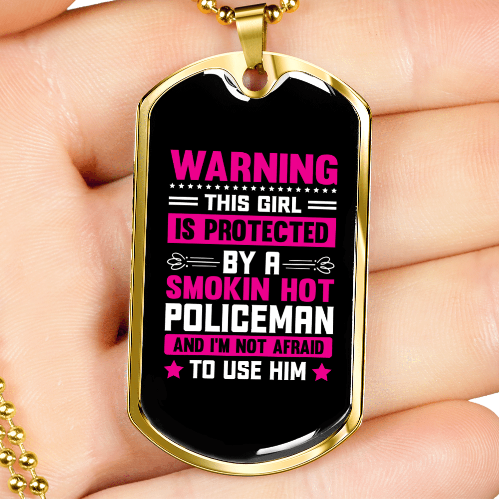 To My Girlfriend Smokin Hot Policeman Pink Necklace Stainless Steel or 18k Gold Dog Tag 24" Chain - Luxury Love Messages Dog Tag Gifts For Man, Woman