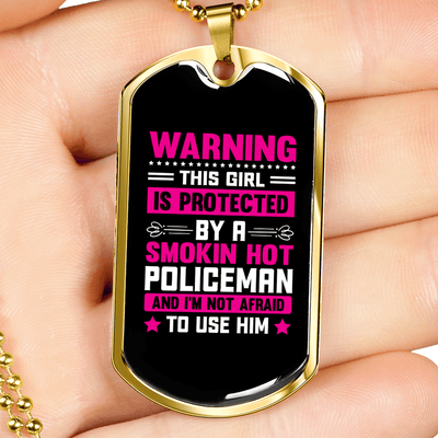 To My Girlfriend Smokin Hot Policeman Pink Necklace Stainless Steel or 18k Gold Dog Tag 24" Chain - Luxury Love Messages Dog Tag Gifts For Man, Woman