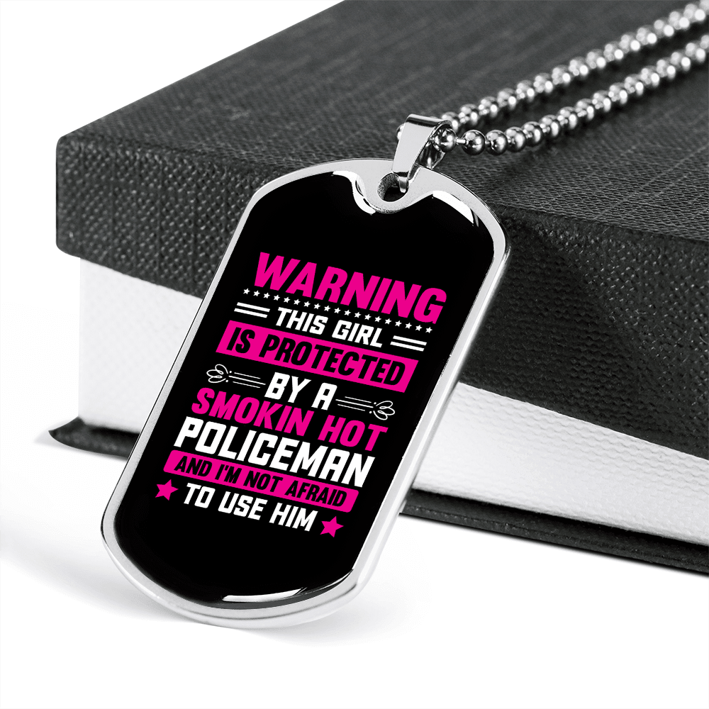 To My Girlfriend Smokin Hot Policeman Pink Necklace Stainless Steel or 18k Gold Dog Tag 24" Chain - Luxury Love Messages Dog Tag Gifts For Man, Woman