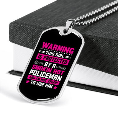 To My Girlfriend Smokin Hot Policeman Pink Necklace Stainless Steel or 18k Gold Dog Tag 24" Chain - Luxury Love Messages Dog Tag Gifts For Man, Woman