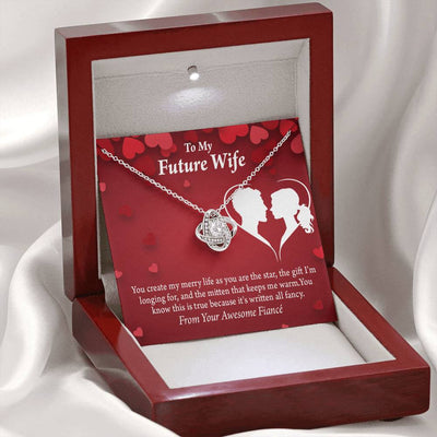 Wife Message Card To My Future Wife Merry Life Love Knot Pendant Necklace Stainless Steel W Cz Stone - Luxury Love Knot Necklace Meanful Gift Idea For Her/Him