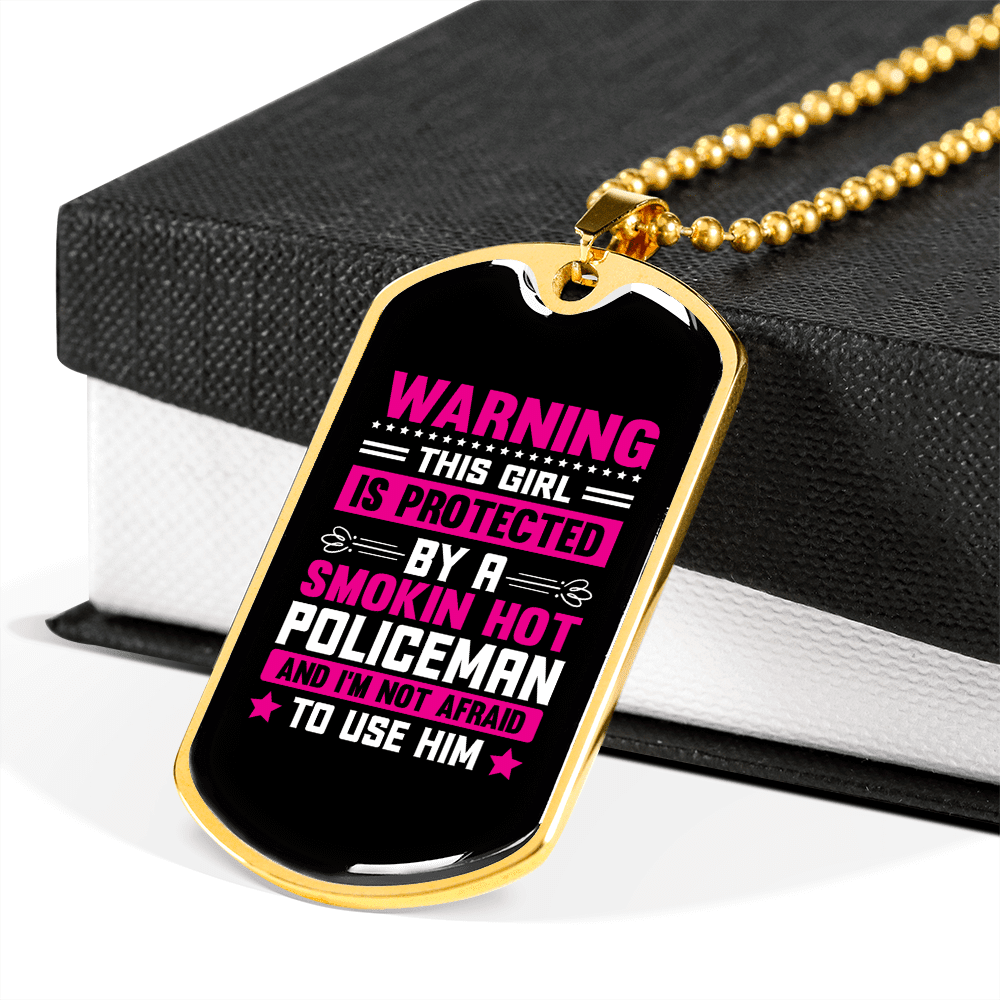 To My Girlfriend Smokin Hot Policeman Pink Necklace Stainless Steel or 18k Gold Dog Tag 24" Chain - Luxury Love Messages Dog Tag Gifts For Man, Woman