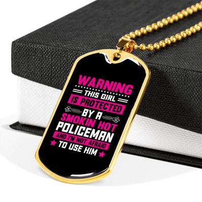 To My Girlfriend Smokin Hot Policeman Pink Necklace Stainless Steel or 18k Gold Dog Tag 24" Chain - Luxury Love Messages Dog Tag Gifts For Man, Woman