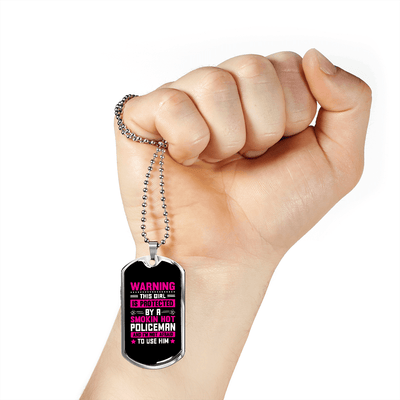 To My Girlfriend Smokin Hot Policeman Pink Necklace Stainless Steel or 18k Gold Dog Tag 24" Chain - Luxury Love Messages Dog Tag Gifts For Man, Woman