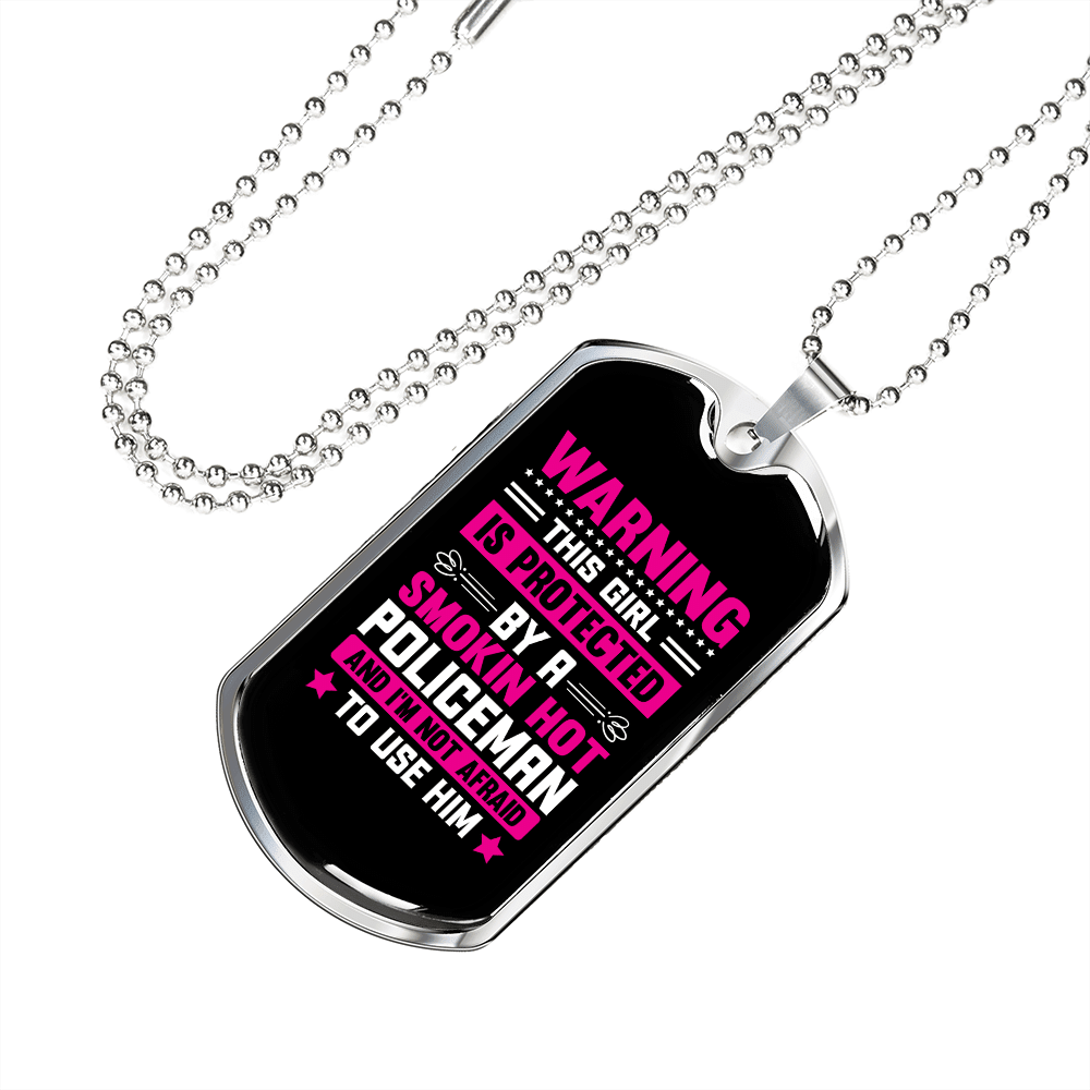 To My Girlfriend Smokin Hot Policeman Pink Necklace Stainless Steel or 18k Gold Dog Tag 24" Chain - Luxury Love Messages Dog Tag Gifts For Man, Woman