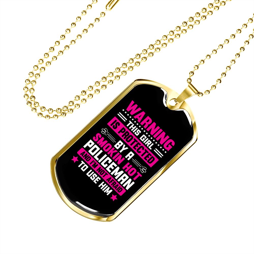To My Girlfriend Smokin Hot Policeman Pink Necklace Stainless Steel or 18k Gold Dog Tag 24" Chain - Luxury Love Messages Dog Tag Gifts For Man, Woman