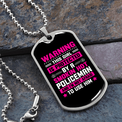 To My Girlfriend Smokin Hot Policeman Pink Necklace Stainless Steel or 18k Gold Dog Tag 24" Chain - Luxury Love Messages Dog Tag Gifts For Man, Woman