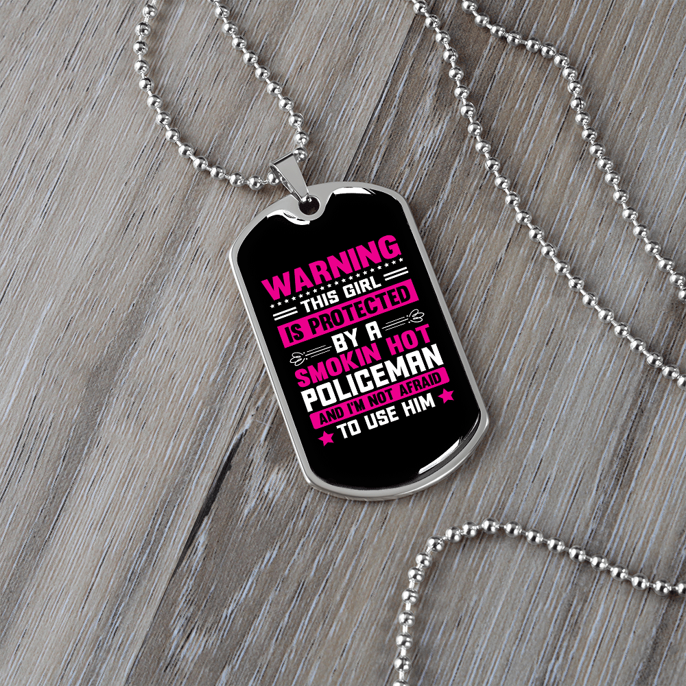 To My Girlfriend Smokin Hot Policeman Pink Necklace Stainless Steel or 18k Gold Dog Tag 24" Chain - Luxury Love Messages Dog Tag Gifts For Man, Woman