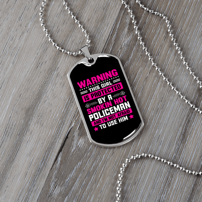 To My Girlfriend Smokin Hot Policeman Pink Necklace Stainless Steel or 18k Gold Dog Tag 24" Chain - Luxury Love Messages Dog Tag Gifts For Man, Woman