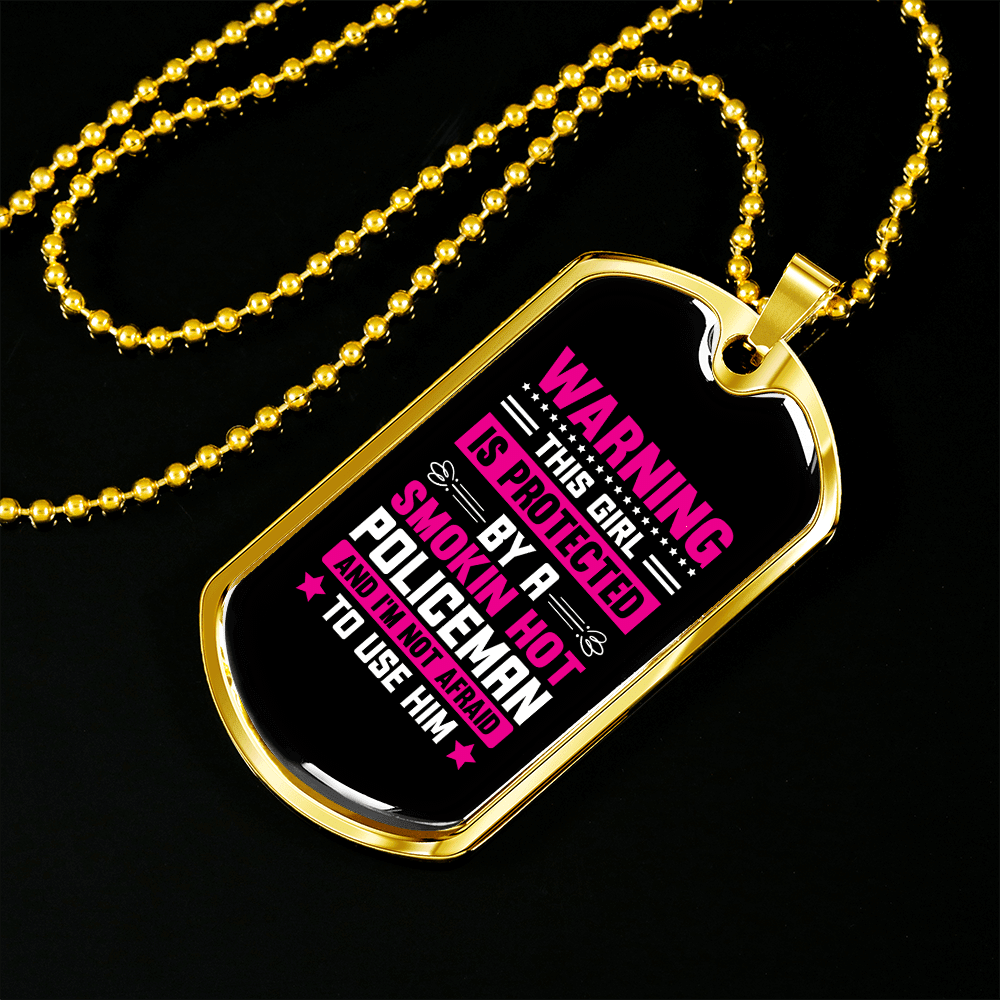 To My Girlfriend Smokin Hot Policeman Pink Necklace Stainless Steel or 18k Gold Dog Tag 24" Chain - Luxury Love Messages Dog Tag Gifts For Man, Woman