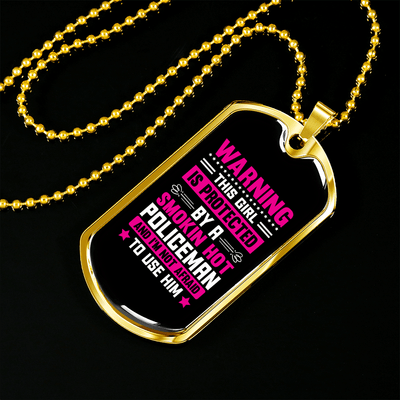 To My Girlfriend Smokin Hot Policeman Pink Necklace Stainless Steel or 18k Gold Dog Tag 24" Chain - Luxury Love Messages Dog Tag Gifts For Man, Woman