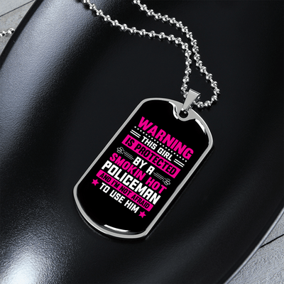 To My Girlfriend Smokin Hot Policeman Pink Necklace Stainless Steel or 18k Gold Dog Tag 24" Chain - Luxury Love Messages Dog Tag Gifts For Man, Woman