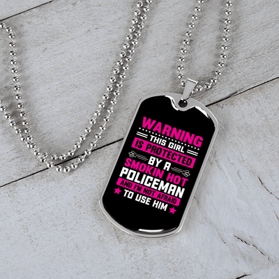 To My Girlfriend Smokin Hot Policeman Pink Necklace Stainless Steel or 18k Gold Dog Tag 24" Chain - Luxury Love Messages Dog Tag Gifts For Man, Woman