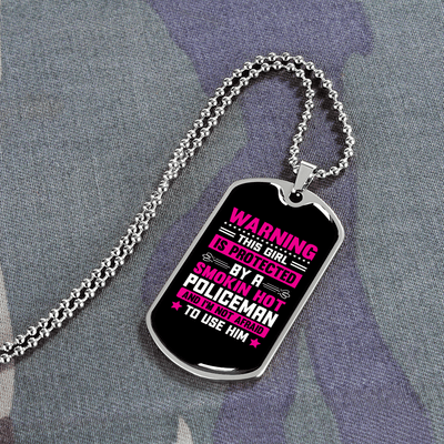 To My Girlfriend Smokin Hot Policeman Pink Necklace Stainless Steel or 18k Gold Dog Tag 24" Chain - Luxury Love Messages Dog Tag Gifts For Man, Woman