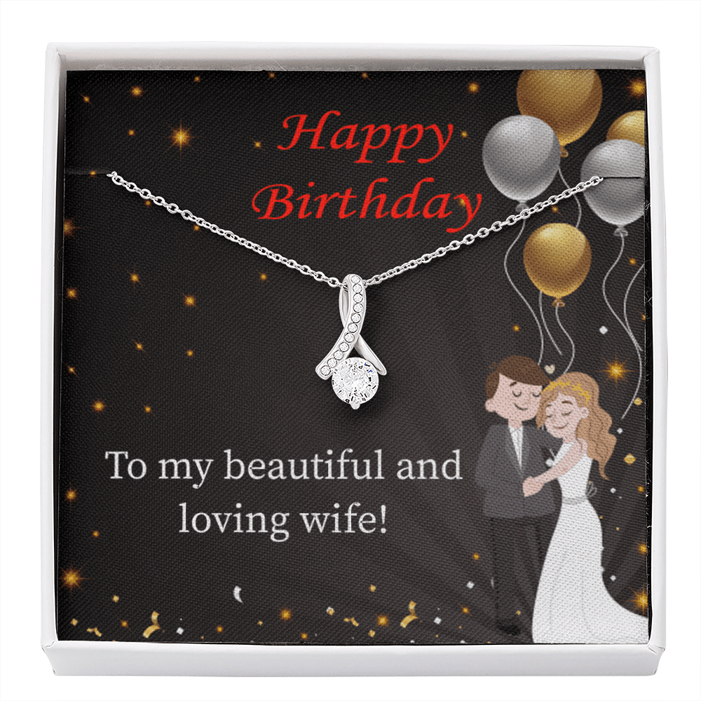 Birthday Gift For Wife Beautiful And Loving Wife Eternity Ribbon Stone Pendant 14K White Gold Stainless Steel Jewelry Gift  - Alluring Beauty Necklace Gift For Her
