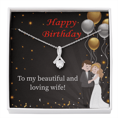 Birthday Gift For Wife Beautiful And Loving Wife Eternity Ribbon Stone Pendant 14K White Gold Stainless Steel Jewelry Gift  - Alluring Beauty Necklace Gift For Her