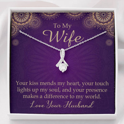 Wife Gift Your Kiss Mends My Heart Eternity Ribbon Stone Pendant 14K White Gold Stainless Steel Jewelry Gift  - Alluring Beauty Necklace Gift For Her