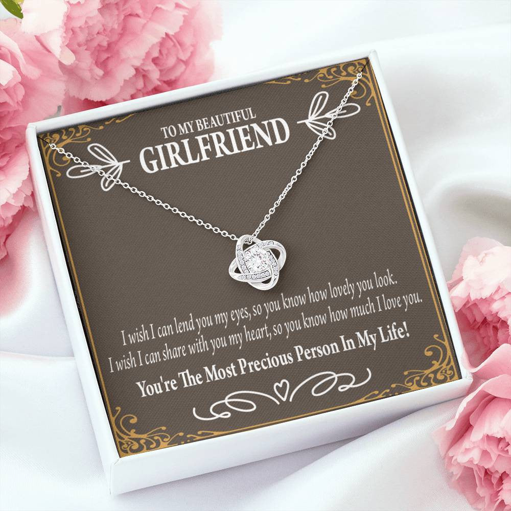 To My Girlfriend Precious Love Love Knot Pendant Necklace Stainless Steel W Cz Stone - Luxury Love Knot Necklace Meanful Gift Idea For Her/Him