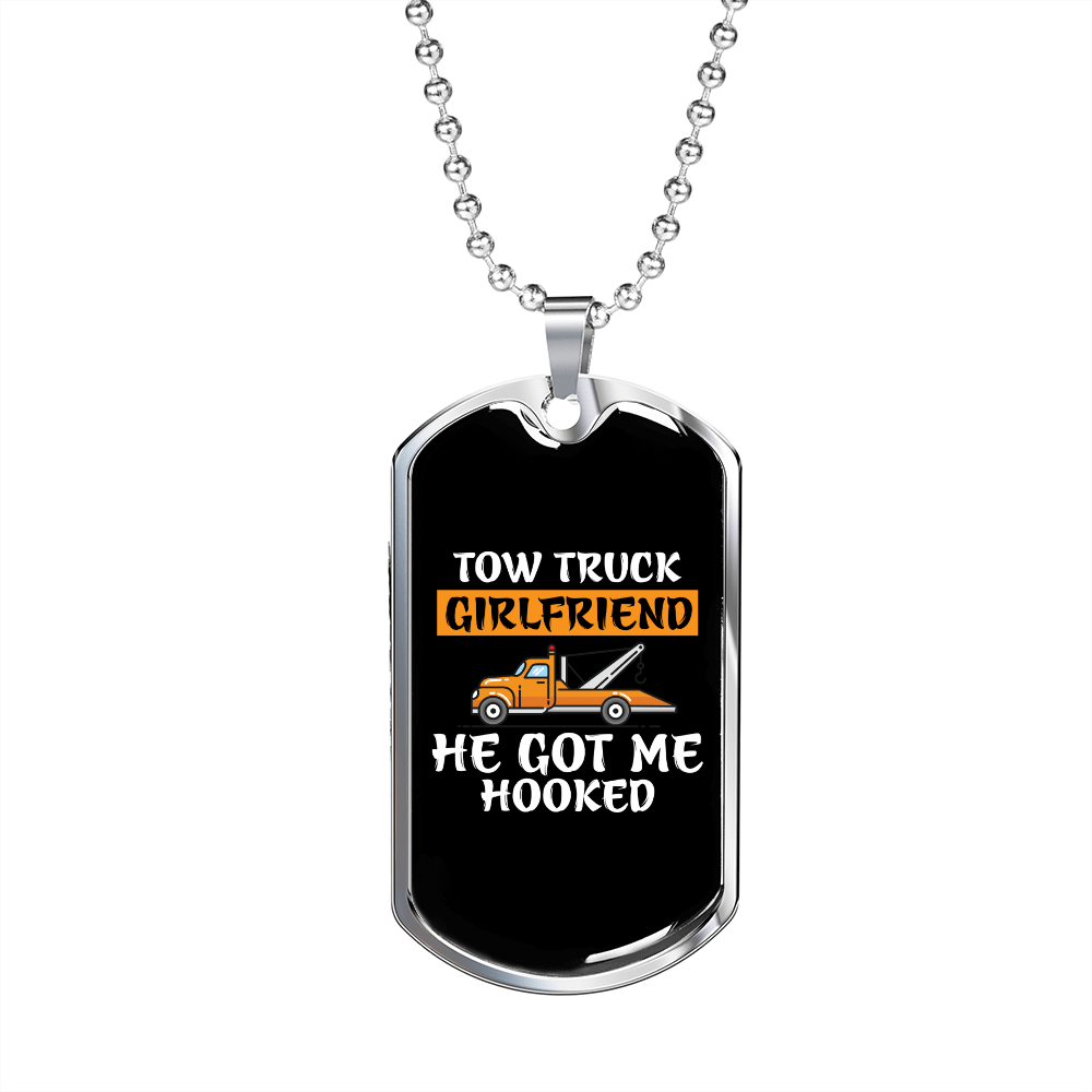 To My Girlfriend Tow Truck Girlfriend Necklace Stainless Steel or 18k Gold Dog Tag 24" Chain - Luxury Love Messages Dog Tag Gifts For Man, Woman