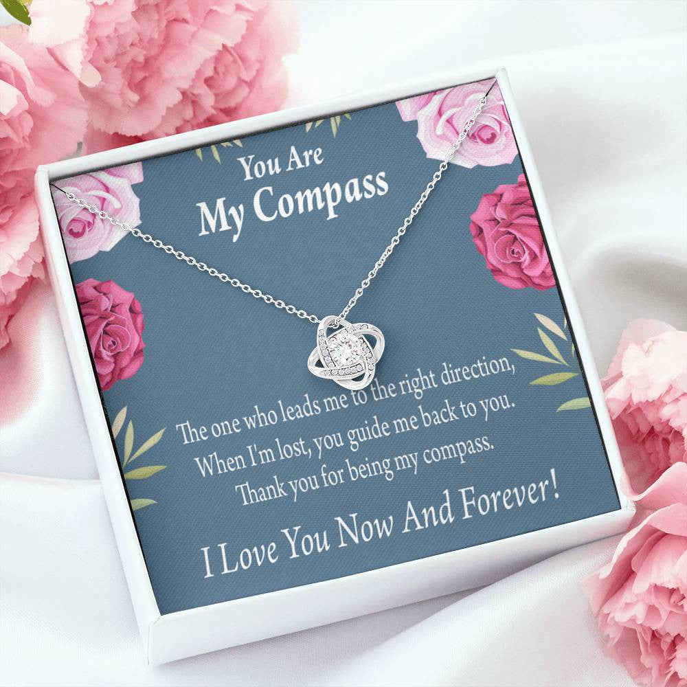 To My Wife Girlfriend You Are My Compass Love Knot Pendant Necklace Stainless Steel W Cz Stone - Luxury Love Knot Necklace Meanful Gift Idea For Her/Him