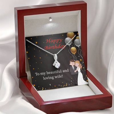 Birthday Gift For Wife Beautiful And Loving Wife Eternity Ribbon Stone Pendant 14K White Gold Stainless Steel Jewelry Gift  - Alluring Beauty Necklace Gift For Her