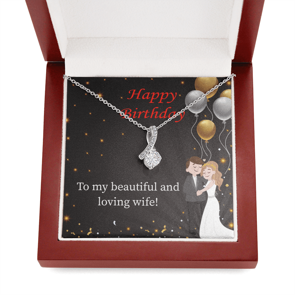 Birthday Gift For Wife Beautiful And Loving Wife Eternity Ribbon Stone Pendant 14K White Gold Stainless Steel Jewelry Gift  - Alluring Beauty Necklace Gift For Her