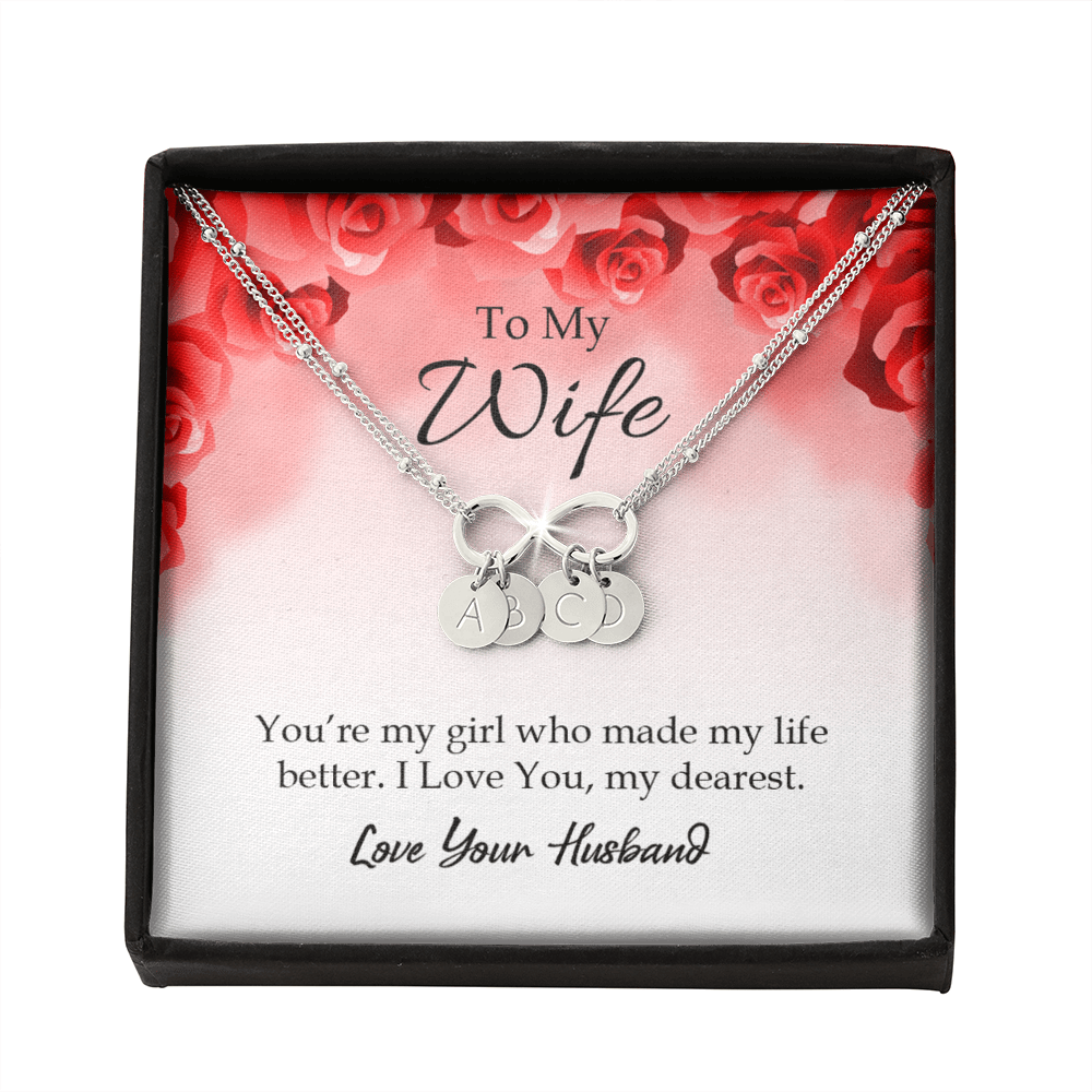 To My Wife You're My Girl Infinity Bracelet With Initial Charms - Infinity Bracelet
