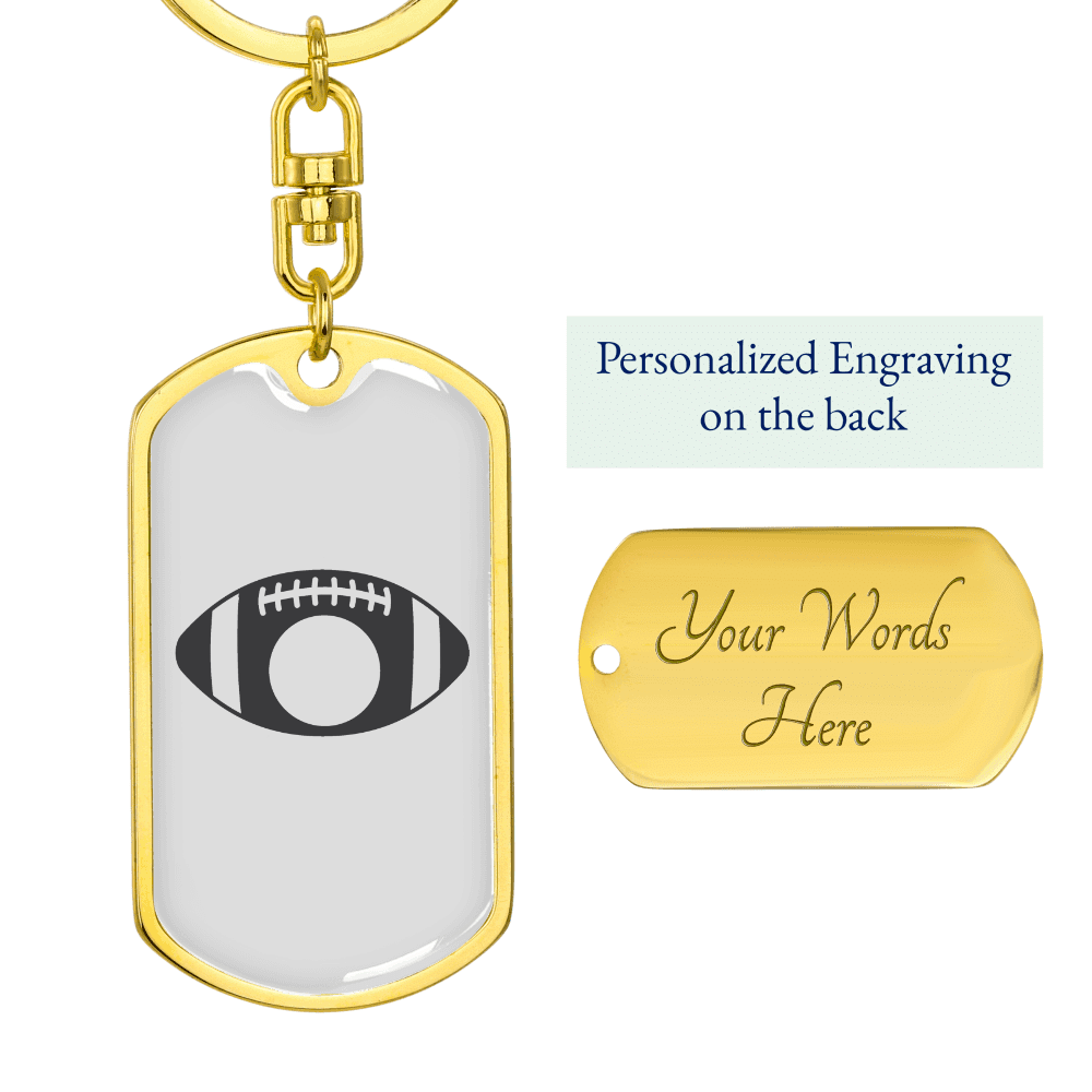 To My Wife  Footbal Plain Monogram Keychain Stainless Steel or 18k Gold Dog Tag Keyring - Dog Tag with Swivel Keychain