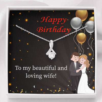 Birthday Gift For Wife Beautiful And Loving Wife Eternity Ribbon Stone Pendant 14K White Gold Stainless Steel Jewelry Gift  - Alluring Beauty Necklace Gift For Her