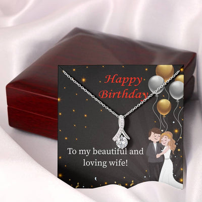 Birthday Gift For Wife Beautiful And Loving Wife Eternity Ribbon Stone Pendant 14K White Gold Stainless Steel Jewelry Gift  - Alluring Beauty Necklace Gift For Her
