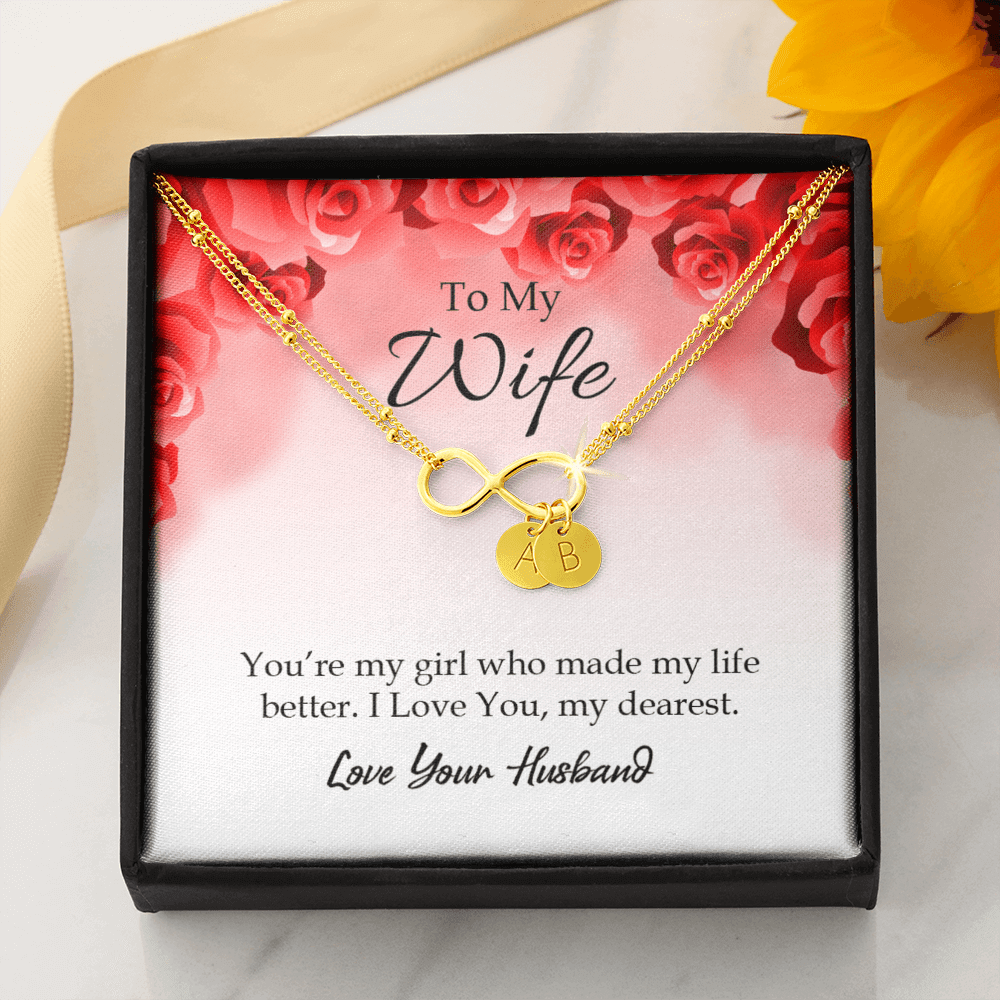 To My Wife You're My Girl Infinity Bracelet With Initial Charms - Infinity Bracelet