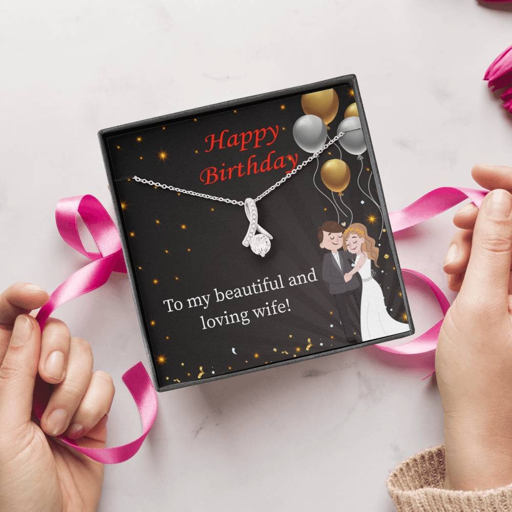 Birthday Gift For Wife Beautiful And Loving Wife Eternity Ribbon Stone Pendant 14K White Gold Stainless Steel Jewelry Gift  - Alluring Beauty Necklace Gift For Her