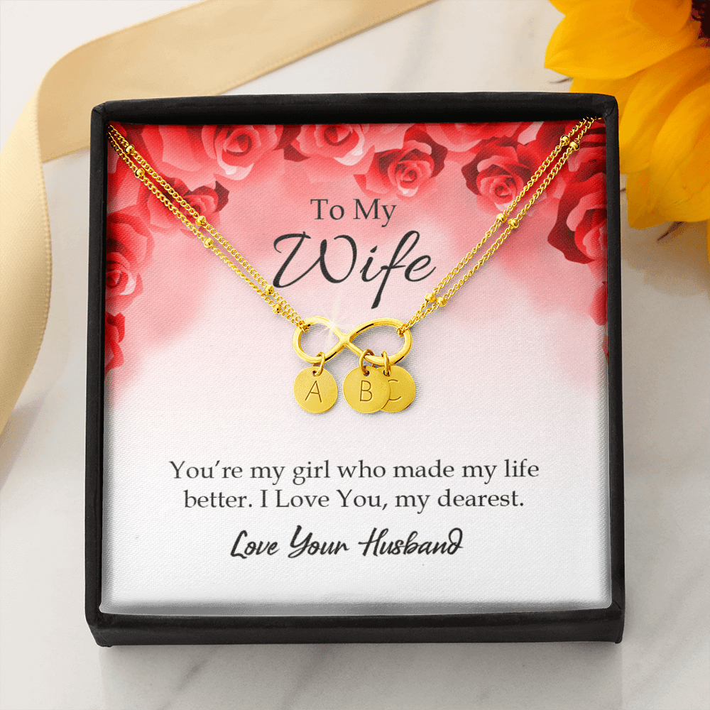 To My Wife You're My Girl Infinity Bracelet With Initial Charms - Infinity Bracelet