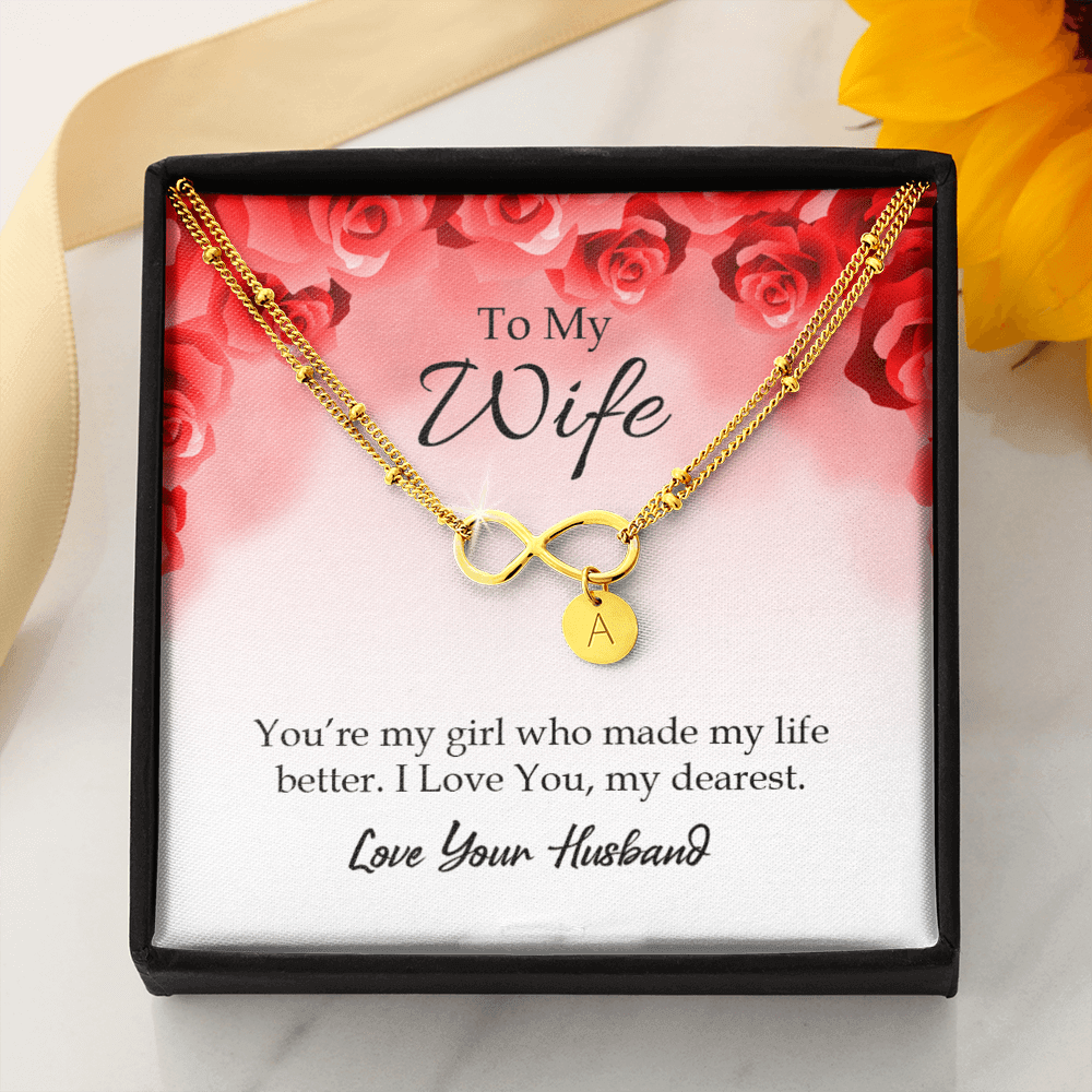 To My Wife You're My Girl Infinity Bracelet With Initial Charms - Infinity Bracelet